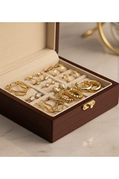 stainless steell gold renk 12 adet (6 çift) paslanmaz çelik küpe set 16