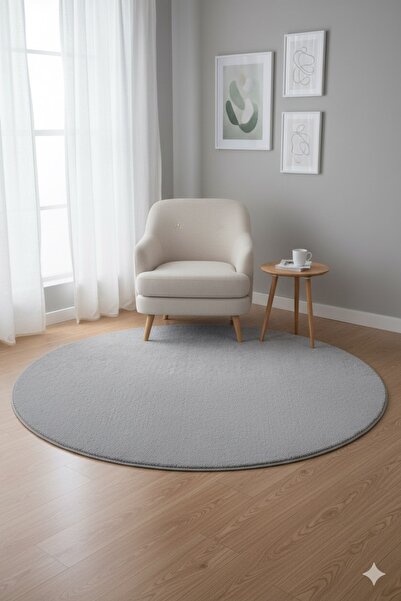 Colore Home Yuvarlak Daire Yıkanabilir Kaymaz Taban Gri Renk Peluş Post Halı