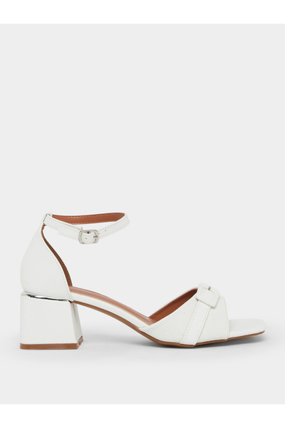 Styli White Ankle Strap Low Heel Sandals