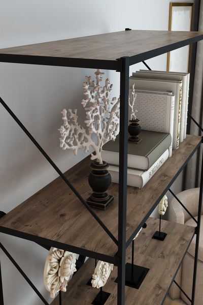 DEKOZUM STONE Metal Kitaplık Ofis Kitaplık Çok Amaçlı Dekoratif Raf Stand 150 cm