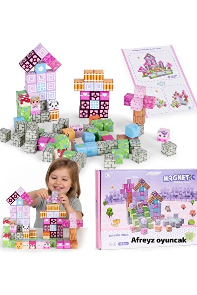 afreyz oyuncak Manyetik Yapı Blokları Kız Çocuk Mıknatıslı 113 Parça Blok Par...