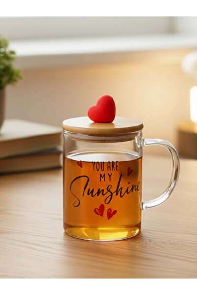 Tohana Red Heart Glass Mug with Bamboo Lid