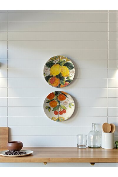 unique florya 2'li Set Duvar Tabağı Küçük Boy Limon Temalı Sarı Turuncu Mutfa...