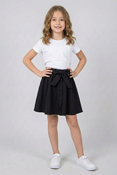 nacar çarşı Fusta evazată neagră pentru fete, cu detaliu nasturi și fundă, cu...