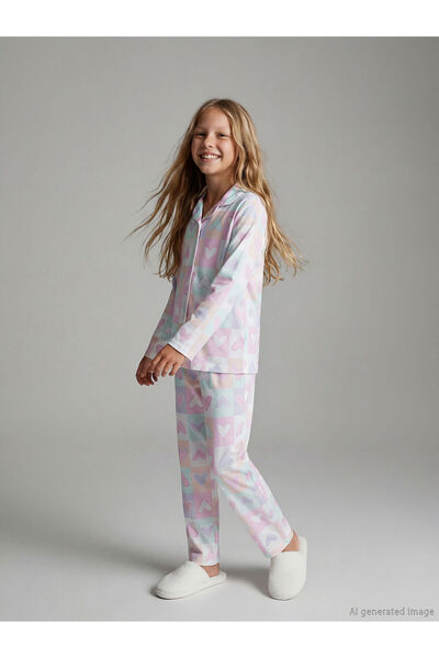 LC Waikiki Set de pijamale pentru fete M&B Collection Alb guler de cămașă