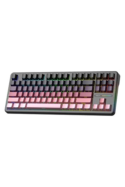 Aula F87 PRO Mekanik RGB TKL GrayWood V4 Switch Kablosuz Makrolu Hot Swap Kla...