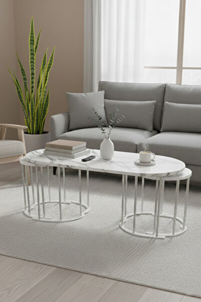 ZİGON SEHPA TAKIMI MOBİLYA 2+1 OVAL ORTA SEHPA