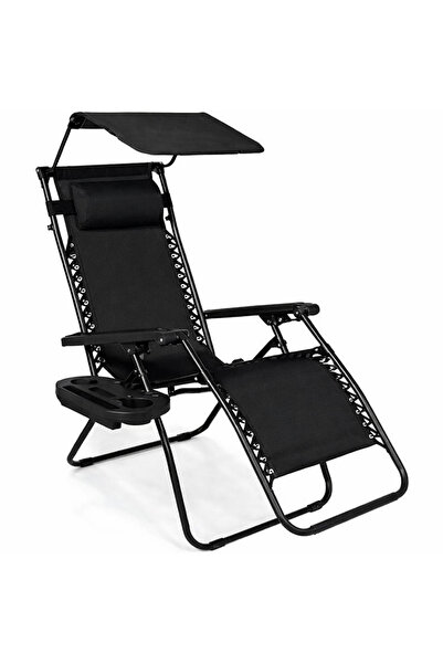 Leva House Leva Katlanır Gölgelikli Sehpalı Yatar Şezlong - Siyah