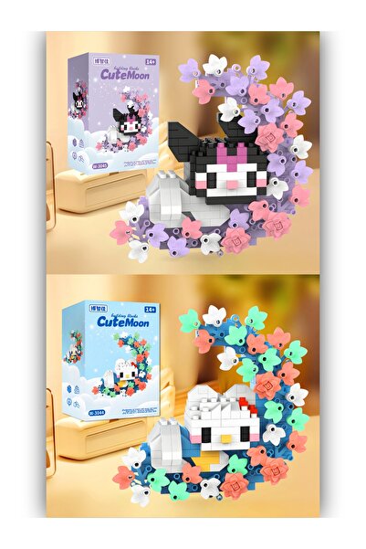 DEK BRICKS Kuromi & Hello Kitty Çiçekli Ay Tasarımlı Dekoratif Yapı Blok İkil...