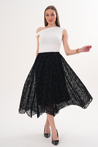 ŞİMAL Дамска подплатена пола с флокиране - 260273