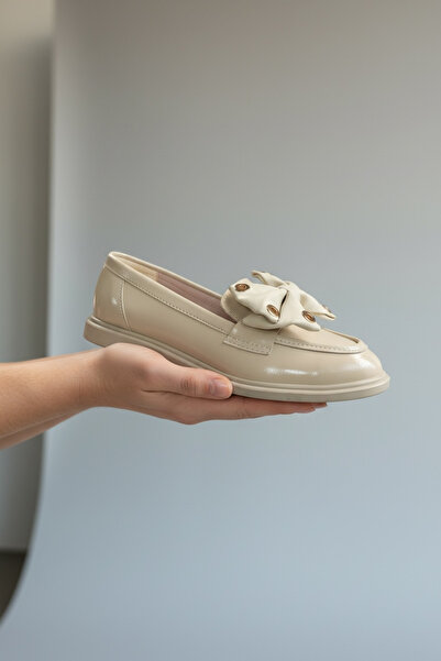 Adım Dünyası Women's Black Bow Detailed Patent Leather Comfortable Sole Casua...