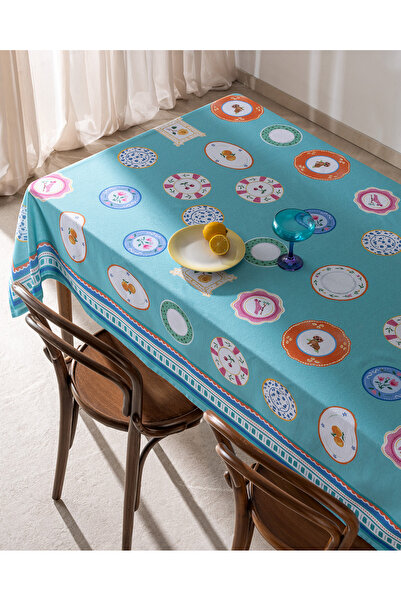 Madame Coco Souane Polycotton Tablecloth - Turquoise - 150X150 cm