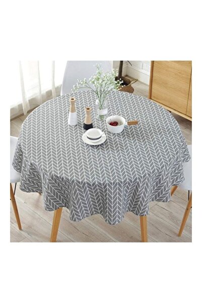 Generic Round Stripe Table Cover Cotton Grey/White 150cm