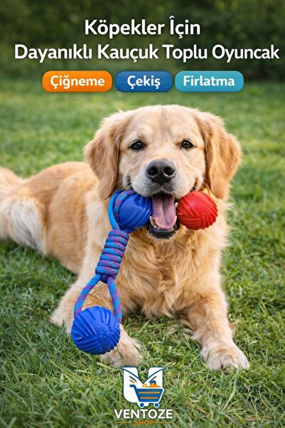Ventoze Isırmaya Dayanıklı İpli Köpek Oyuncağı | Diş Kaşıyıcı Kauçuk Top ve S...