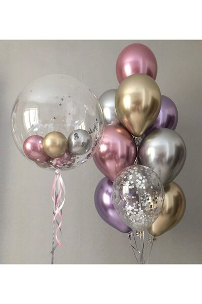 Çemrek Süs Parti Transparent Bobo Balloon Chrome Balloon Set of 16