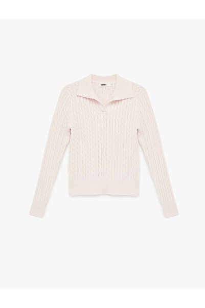 Koton Long Sleeve Polo Collar Hair Knit Sweater