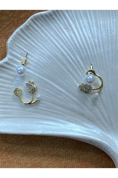 SELUVİA İnci Topçuklu Lale Küpe | Zirkon Taş Detaylı Hayalet Küpe | Çift Tarz...