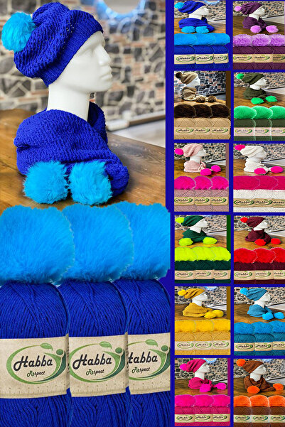 habba respect Trio-12 - (OUTLET) 3 Yumak+ 3 Pomponuri din blană lucrate manua...