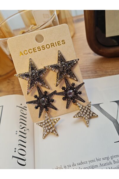 Accessories Taşlı Yıldız Figürlü Sallantılı Tasarım kadın çelik küpe