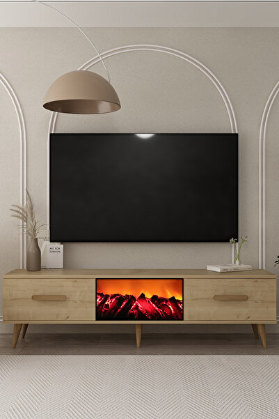 DEMONTE DECOR TV0050-TXA150DD-1 ŞÖMİNELİ TV SEHPASI SAFİRMEŞE-SAFİR KULP