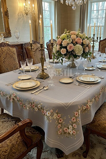 Çt Çeyizci Tekstil Table Cloth, Digital Printed Cross Stitch Single Table Clo...