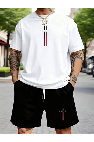 PAVRO Unisex Oversize Shorts Set Top and Bottom Two-Piece Comfortable Printed...