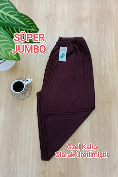 VİP BERA TEKSTİL Kadın Fitilli Kumaş Battal Beden Bordo Renk Penye Bermuda Alt