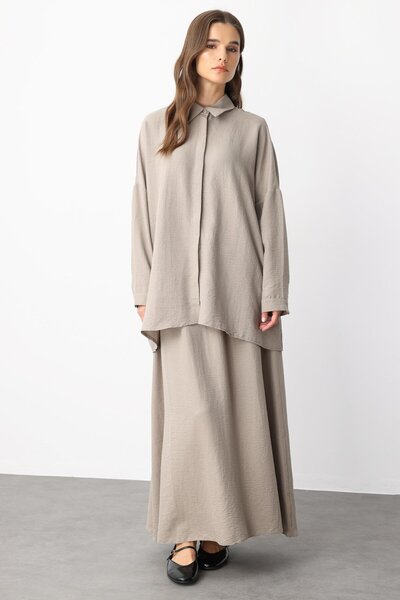 Micca Rahat,Hafif,Sade İpekçe Kumaş Basen Örten Tunik ve Etek Kombin Takım-Taş