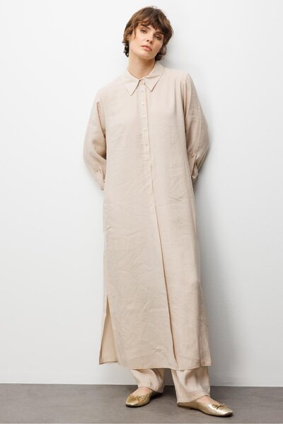 Micca Soft Modal (elbise) Tunik ve Pantolon Kombin Takım-Krem