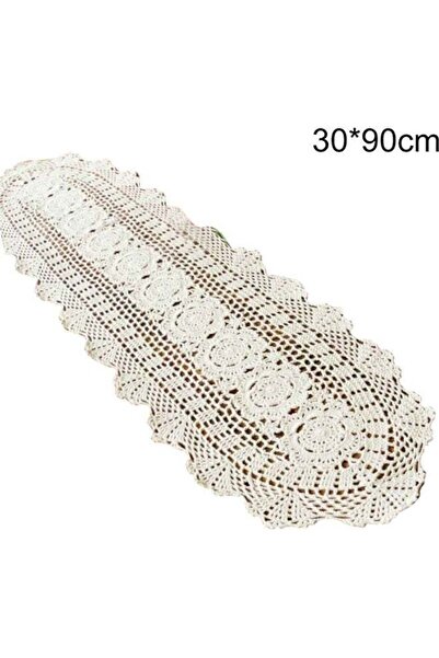 Generic Vintage Handmade Crochet Lace Table Runner White