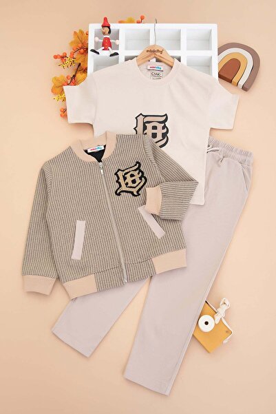 CUBBUX Boys' 3-Piece Set - Embroidered Zip-Up Jacket, Printed T-Shirt, and Ca...