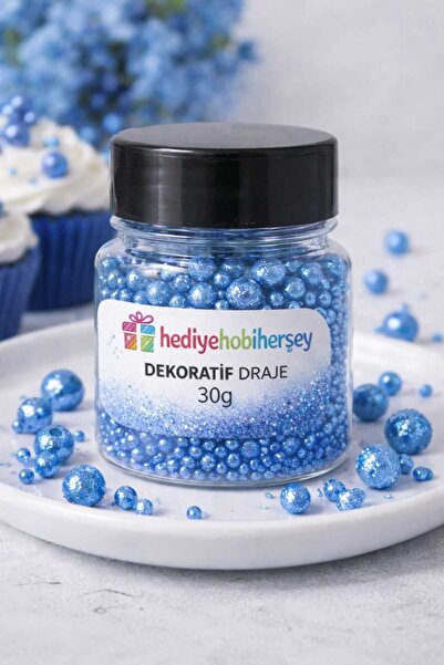 hediyehobihersey Yenilebilir Simli Pasta Süsü, Şekerleme, Mavi Pasta Şekeri