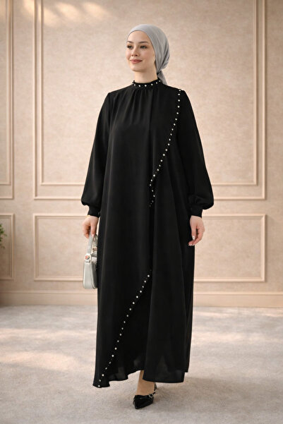 Abiye Diyarı Rochie de damă din țesătură crep, cu perle și pietre, stil Nazen...