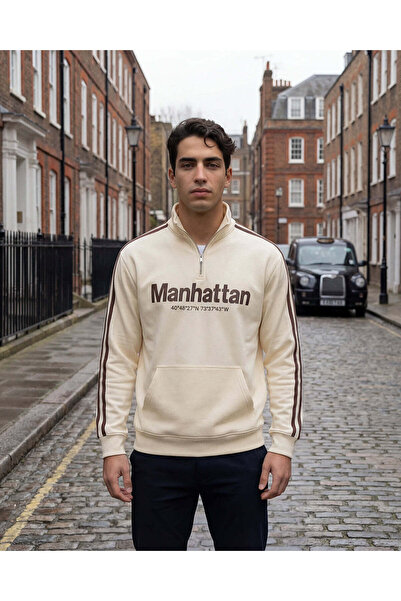 REDTAG Mens Ivory Front Zip Sweatshirt