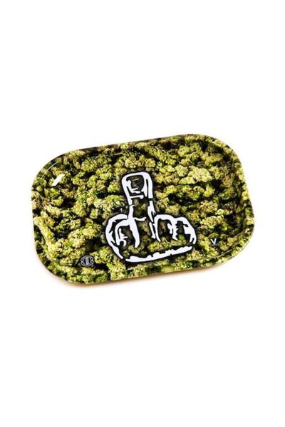 OEM Small Rolling Tray, Buds With Middlefinger Metal (18L/14W)