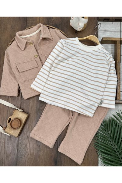 ASİLA Quilted Safari Model Striped Badi 3-Piece Baby Boy/Child Set