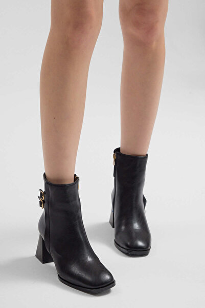 Tonny Black Women's Black Leather Tpu Sole Double Buckle Pointed Toe Zipper H...