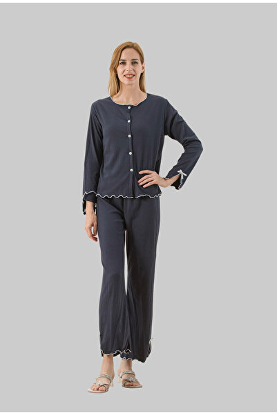 MSBB A stylish pajama set with elegant buttons and decorative trim.