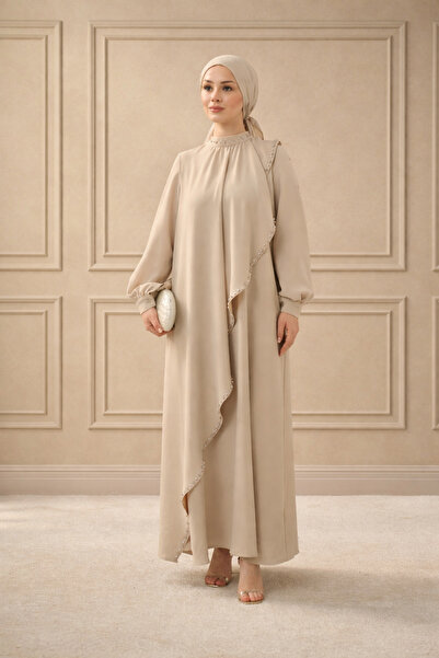 Abiye Diyarı Γυναικείο φόρεμα από ύφασμα κρεπ με πέρλες και πέτρες Nazende Te...