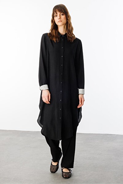 Micca Santi Garni Detaylı Pantalon Kombinli Takım-Siyah