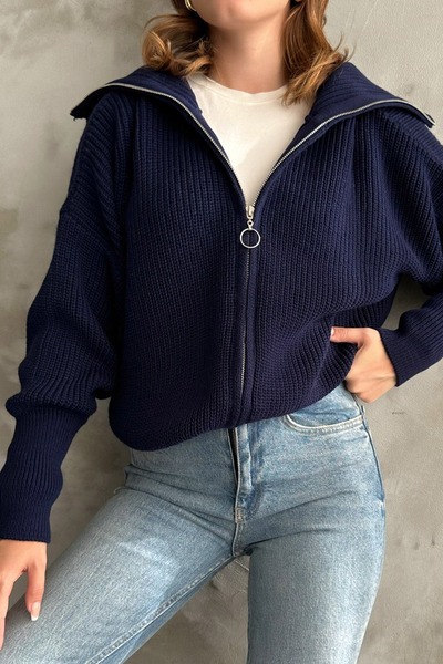 Yeslena Geniş Devrik Yakalı Uzun Düşük Omuzlu Kol Relaxed Tarz Full Fermuarlı...