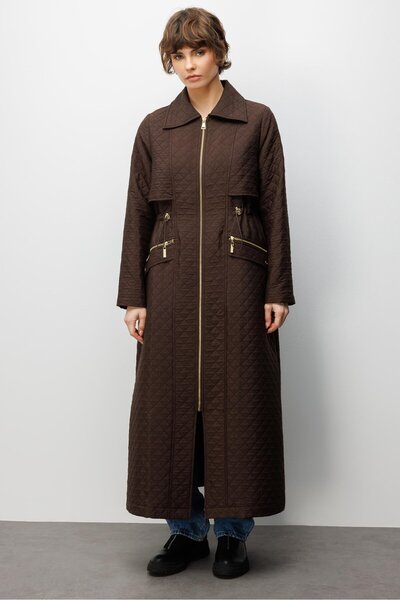 Micca Jakar Kapitone Kumaştan Üretilmiş, Fermuarlı Uzun Kaban Cep Detaylı Man...