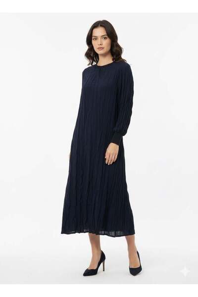 Micca İpekche Soft Kraş Ribana Kol ve Yaka Detaylı Elbise-Laci