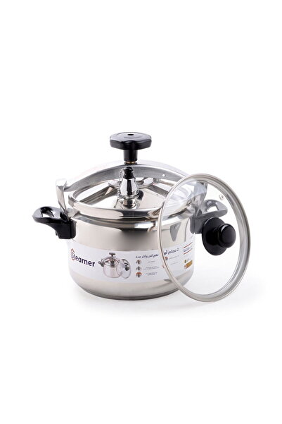 AZAF Steel steamer pressure cooker, 5 liters, with a mesh grille and a glass lid