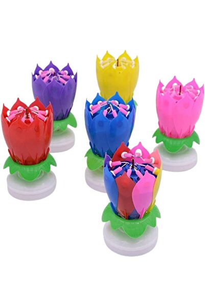Generic شمعة لوتس موسيقية دوارة على شكل زهور لتزيين الكيك ومستلزمات حفلات الزفاف