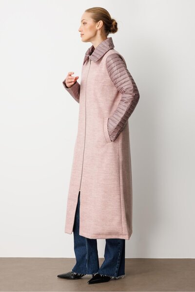 Micca Beden Yün İçerikli Kaşe Kumaş Yaka ve Kollar Soft İşlemeli Kapitone Ast...