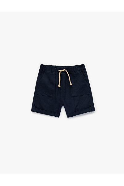 Koton Cotton Pocketed Double-Legged Gabardine Shorts with Tie Waist