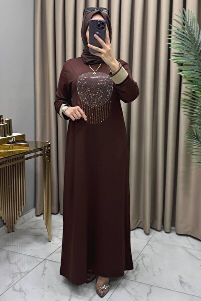 mercan moda ELFİDA ABİYE ELBİSE Belis Pamuklu Kumaş Kahverengi Kadın Dökülmez...