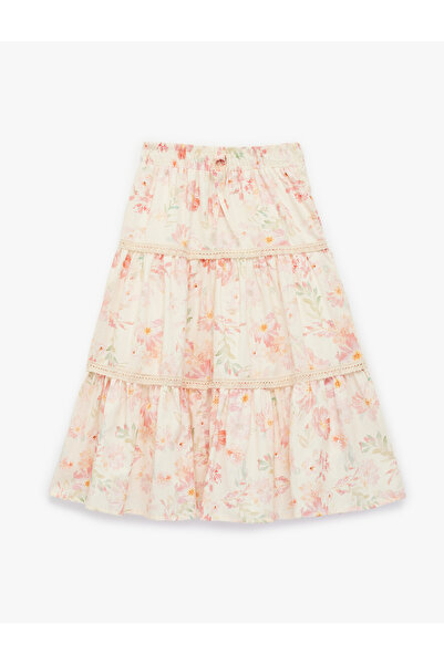 Koton Pamuklu Çiçek Desenli Katlı Volanlı A Kesim Uzun Etek