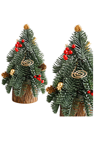 Three top online Brad de Crăciun decorativ pe trunchi, conuri de sorbu roșu, ...